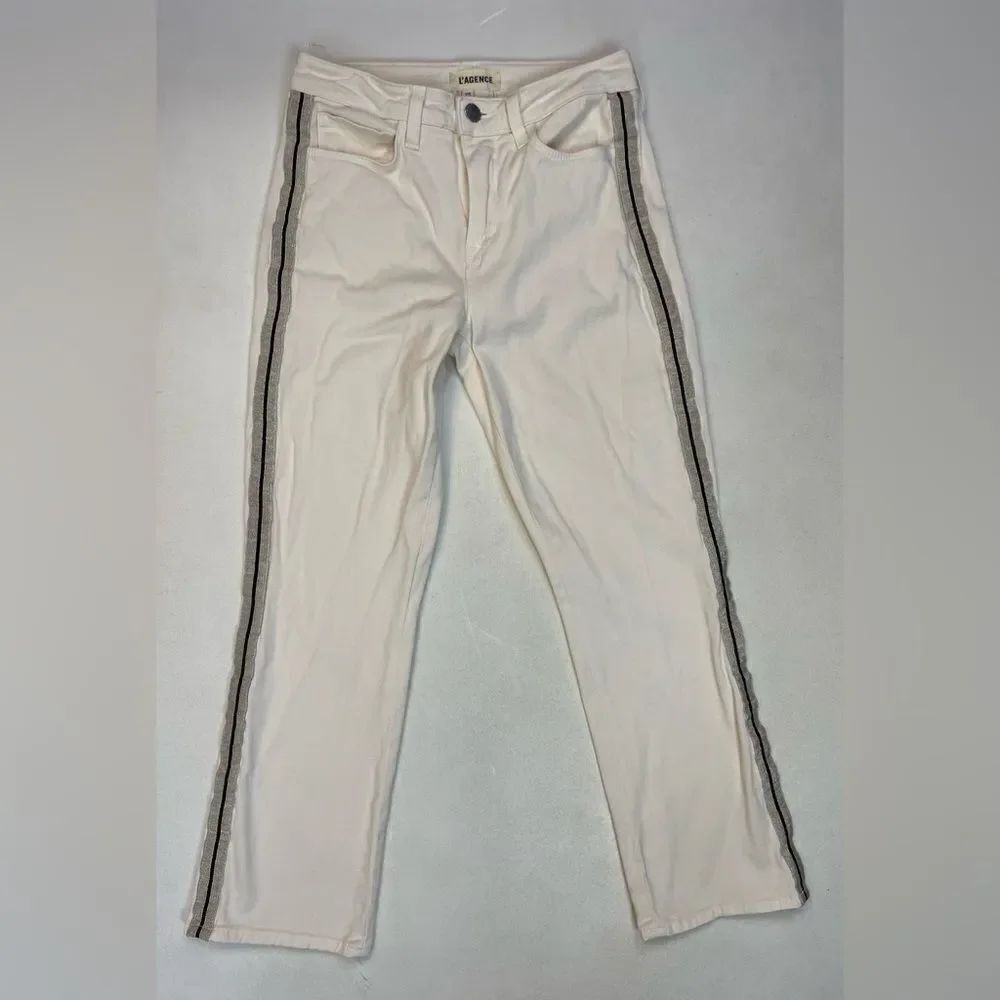 L’agence Nadia Side Tape High Waist Crop Denim Jeans Women Size 25 Vintage White